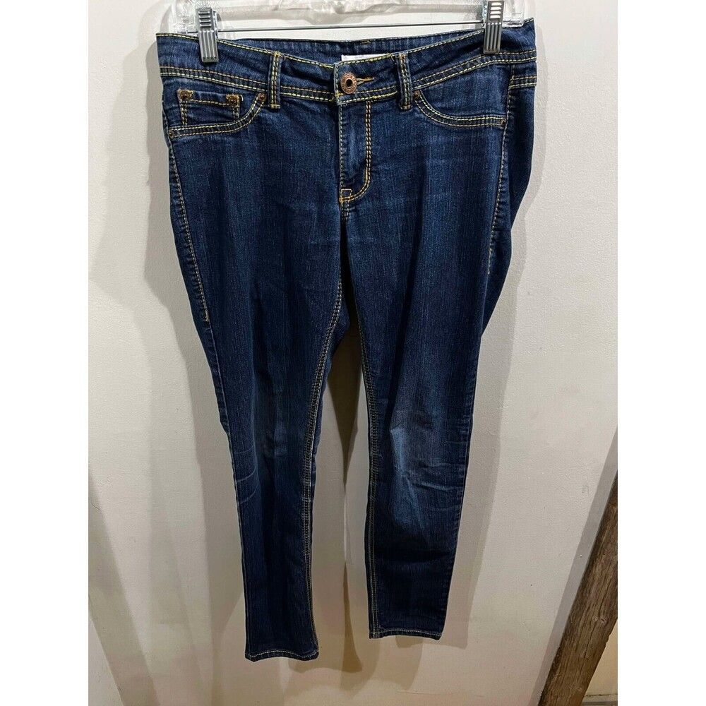 Bongo Jeans Women's Size 7 Blue Straight Whiskered Embroidered Denim Faded